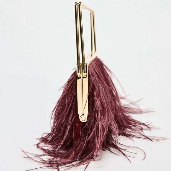 Zara Gold and Burgundy Feather Clutch - Picture 5 of 11